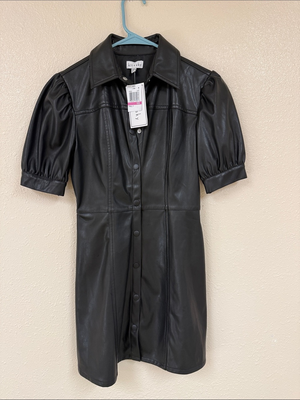KITX Black Faux Leather Button-Front Mini Dress